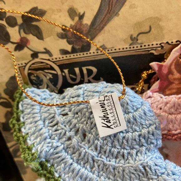 2 Paper Dolls Crochet Clothes Hats Stands Christmas Ornaments Wayne M. Kolenski - Picture 6 of 16